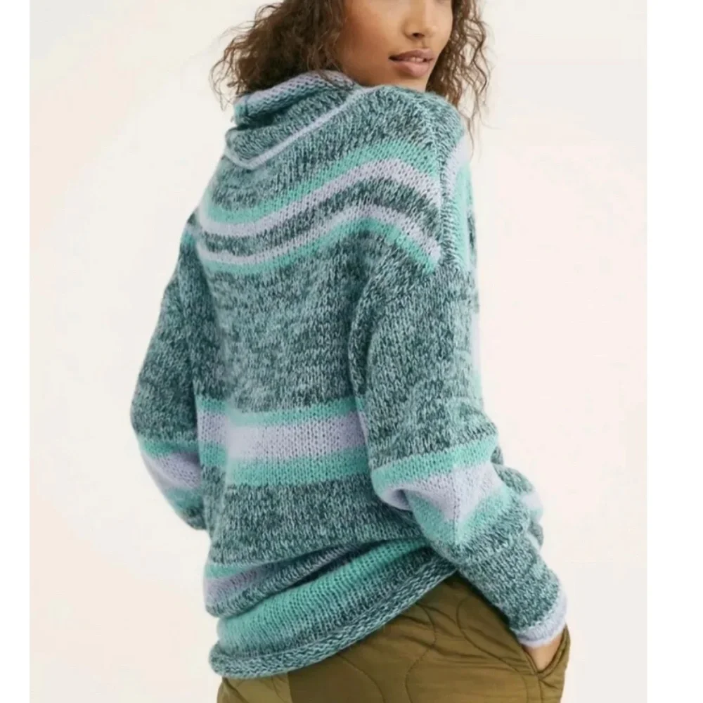 Free People Candy Stripe Tunic Sweater in Waterfalls Combo sz xs NWT - Picture 3 of 9